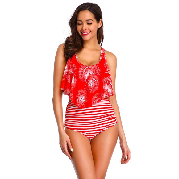 Rotita Other - New High Waisted Striped Abstract Two Piece Dull Coverage Bikini Sz S